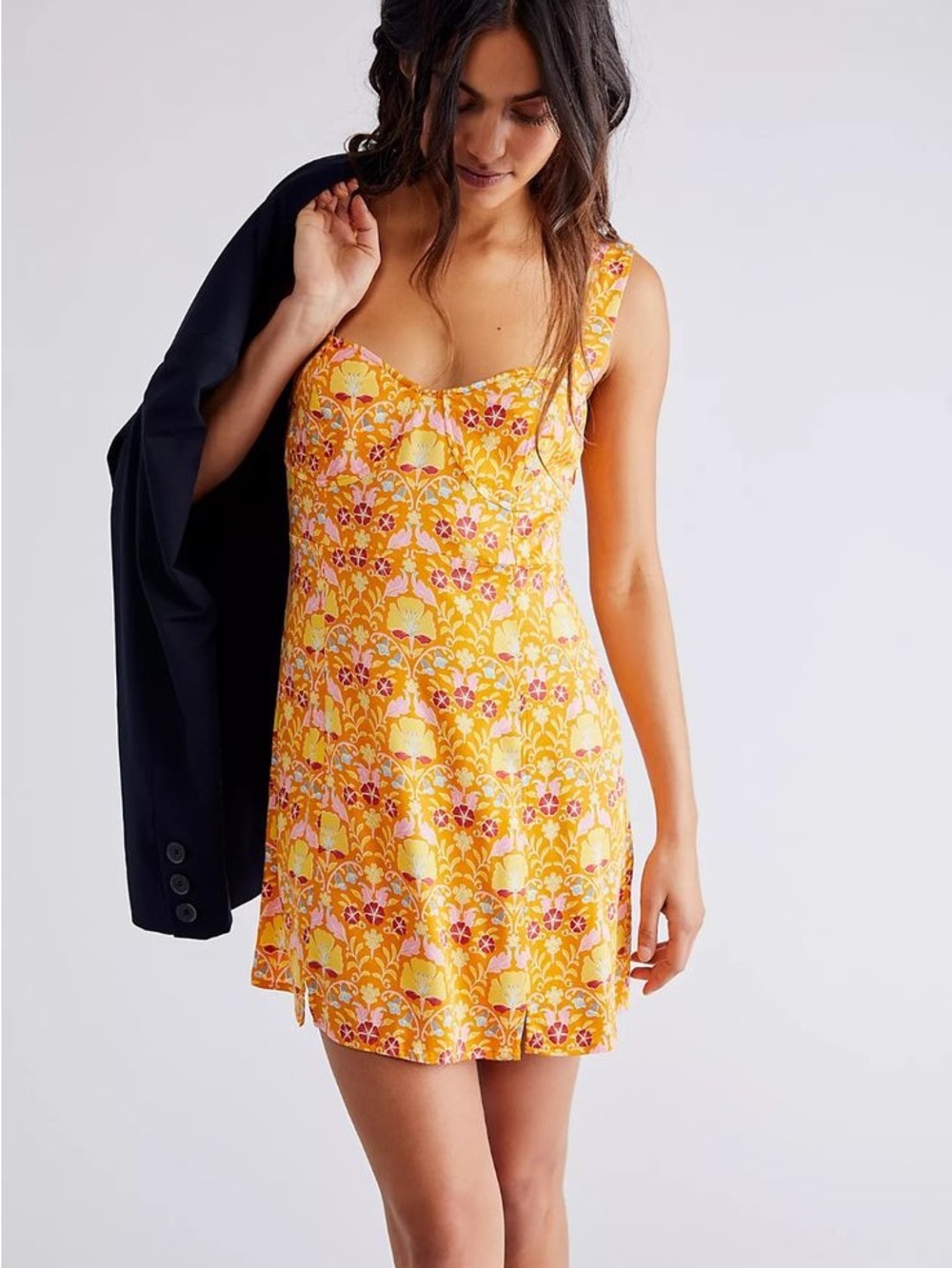 NWT Free People Sasha Mini Dress in Sunshine Combo Size L